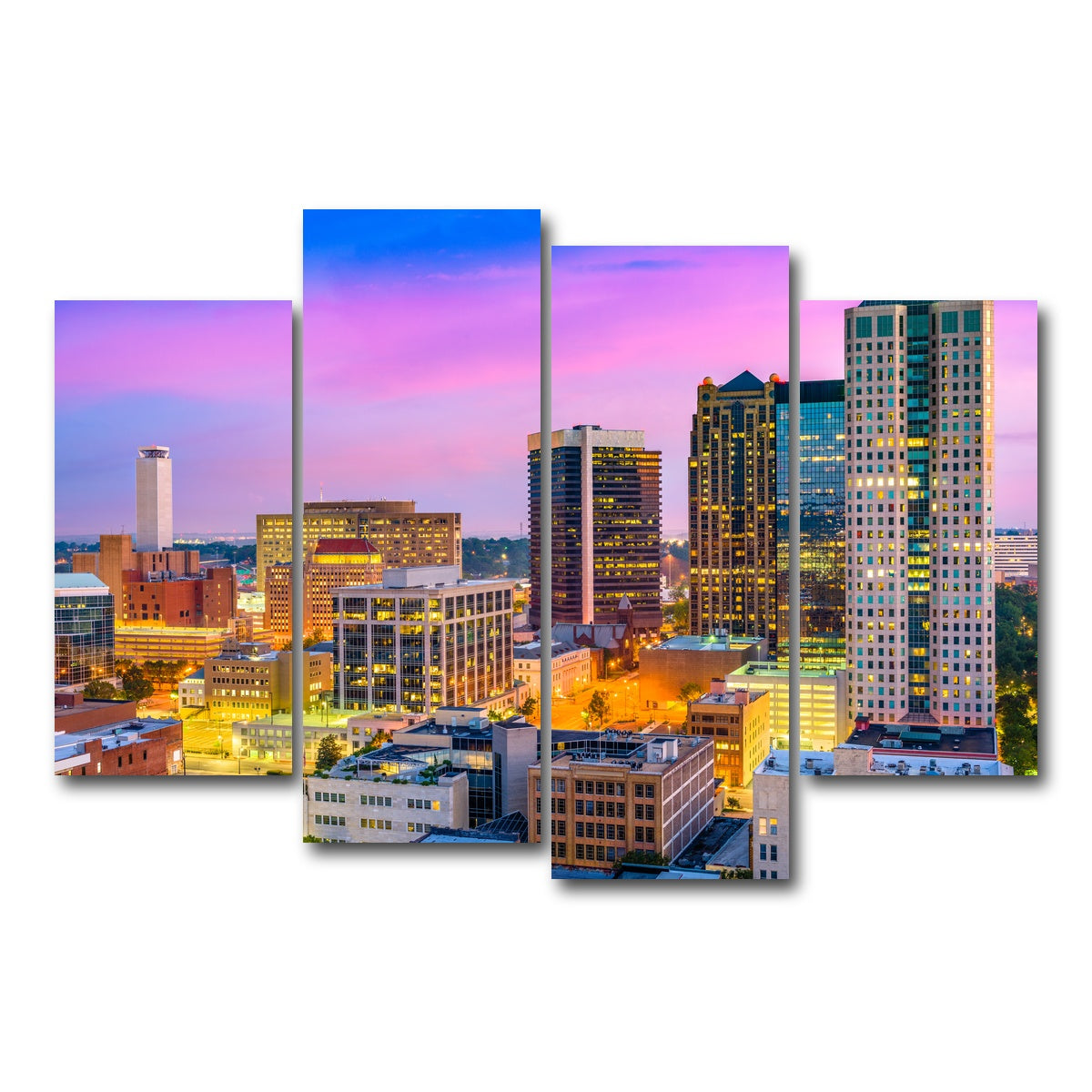AUTO-MOCKUP WHITE | Birmingham Skyline | 4 Piece | Gallery Wrap Canvas | group=4_short