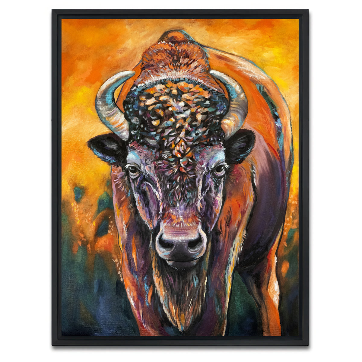 AUTO-MOCKUP WHITE | Bison Oil Painting | 1 Piece | Black Framed Canvas | group=3x4