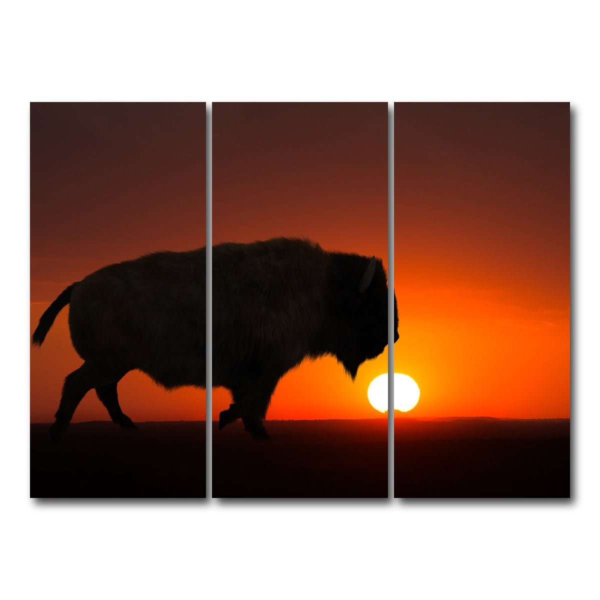 AUTO-MOCKUP WHITE | Bison at Sunset | 3 Piece | Gallery Wrap Canvas | group=8x18