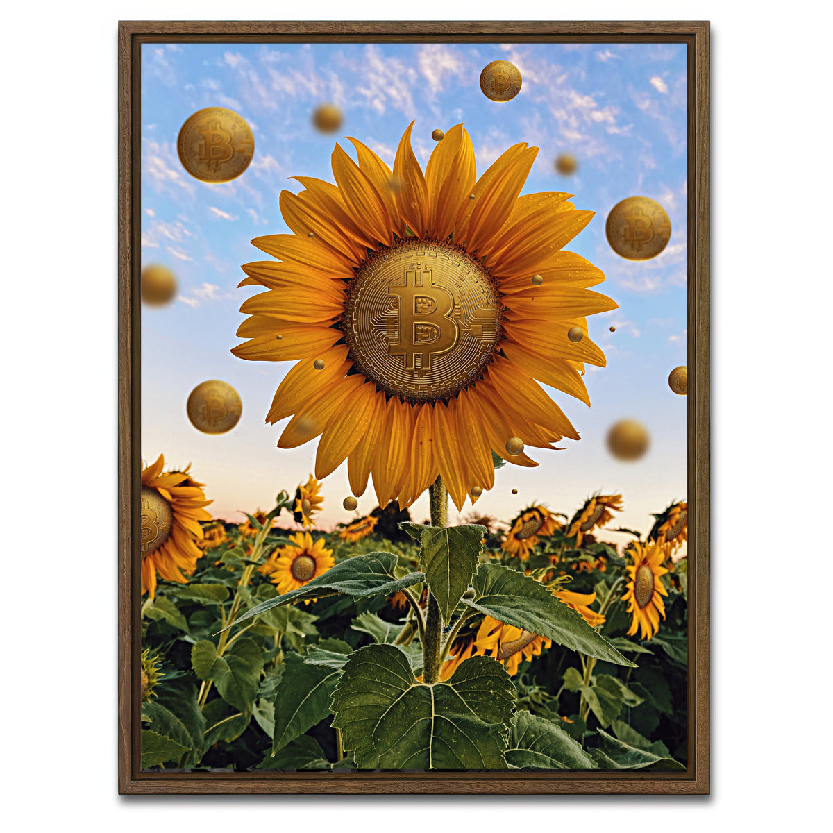 AUTO-MOCKUP WHITE | Bitcoin Flower | 1 Piece | Walnut Framed Canvas | group=3x4
