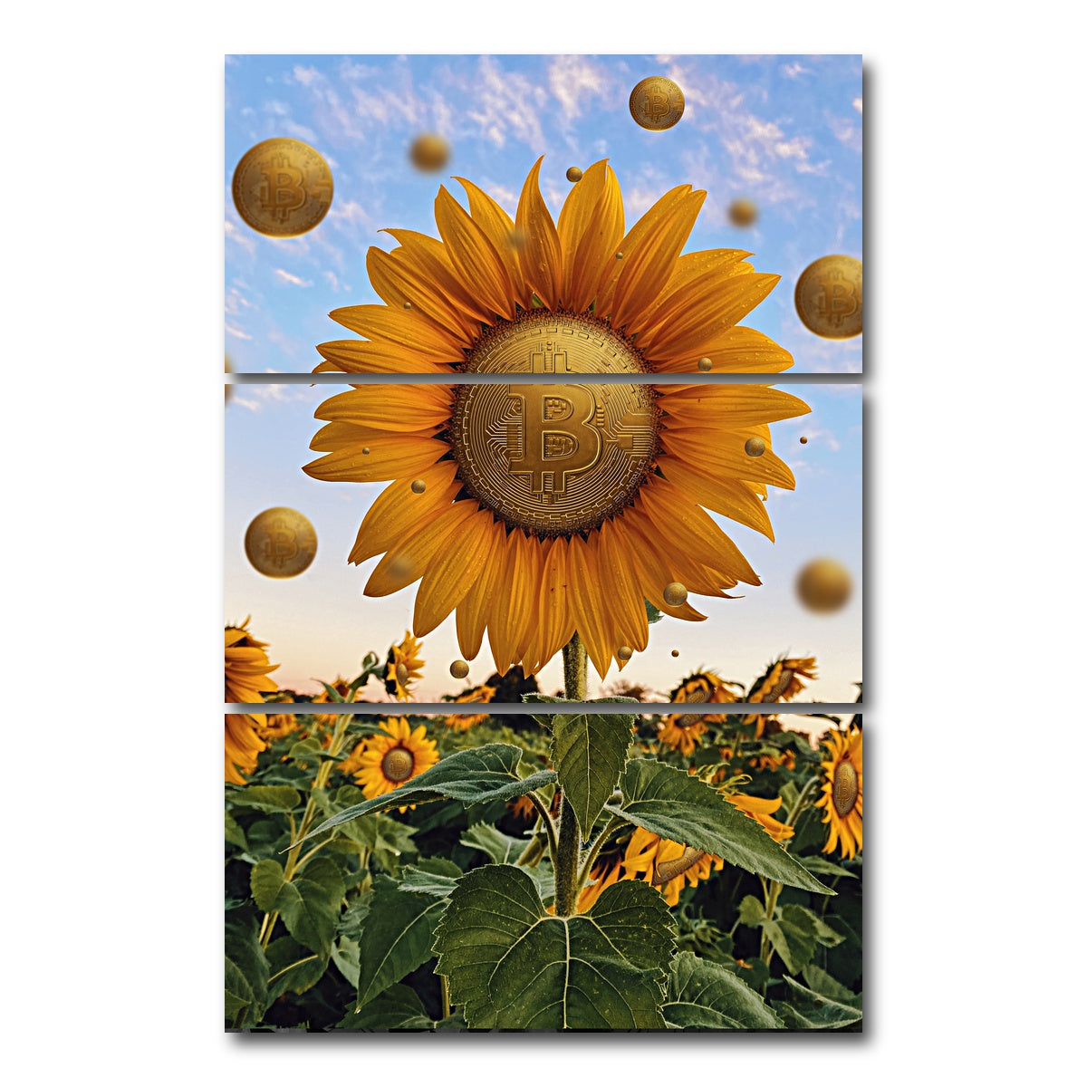 AUTO-MOCKUP WHITE | Bitcoin Flower | 3 Piece | Gallery Wrap Canvas | group=12x24_stacked