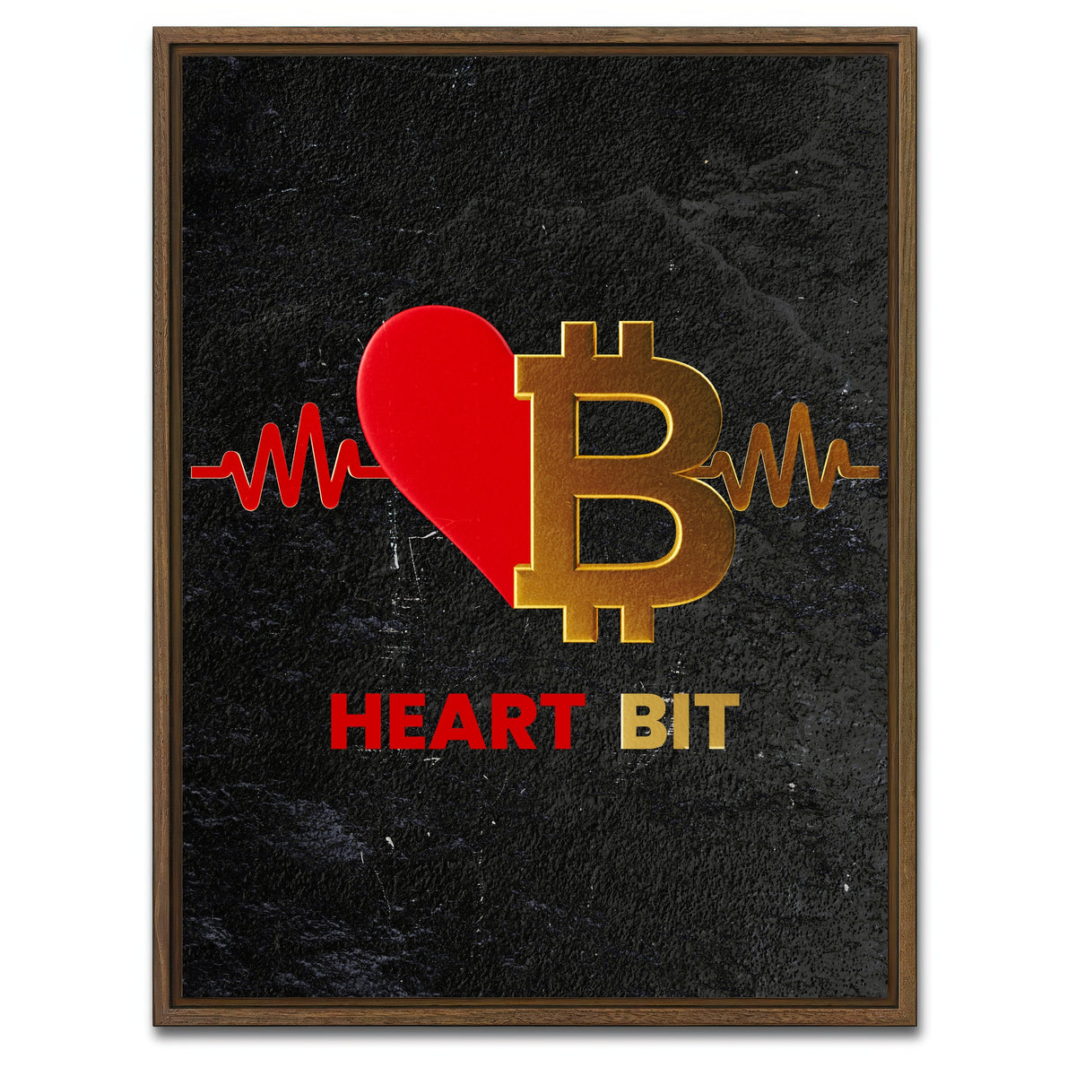AUTO-MOCKUP WHITE | Bitcoin Heart | 1 Piece | Walnut Framed Canvas | group=3x4