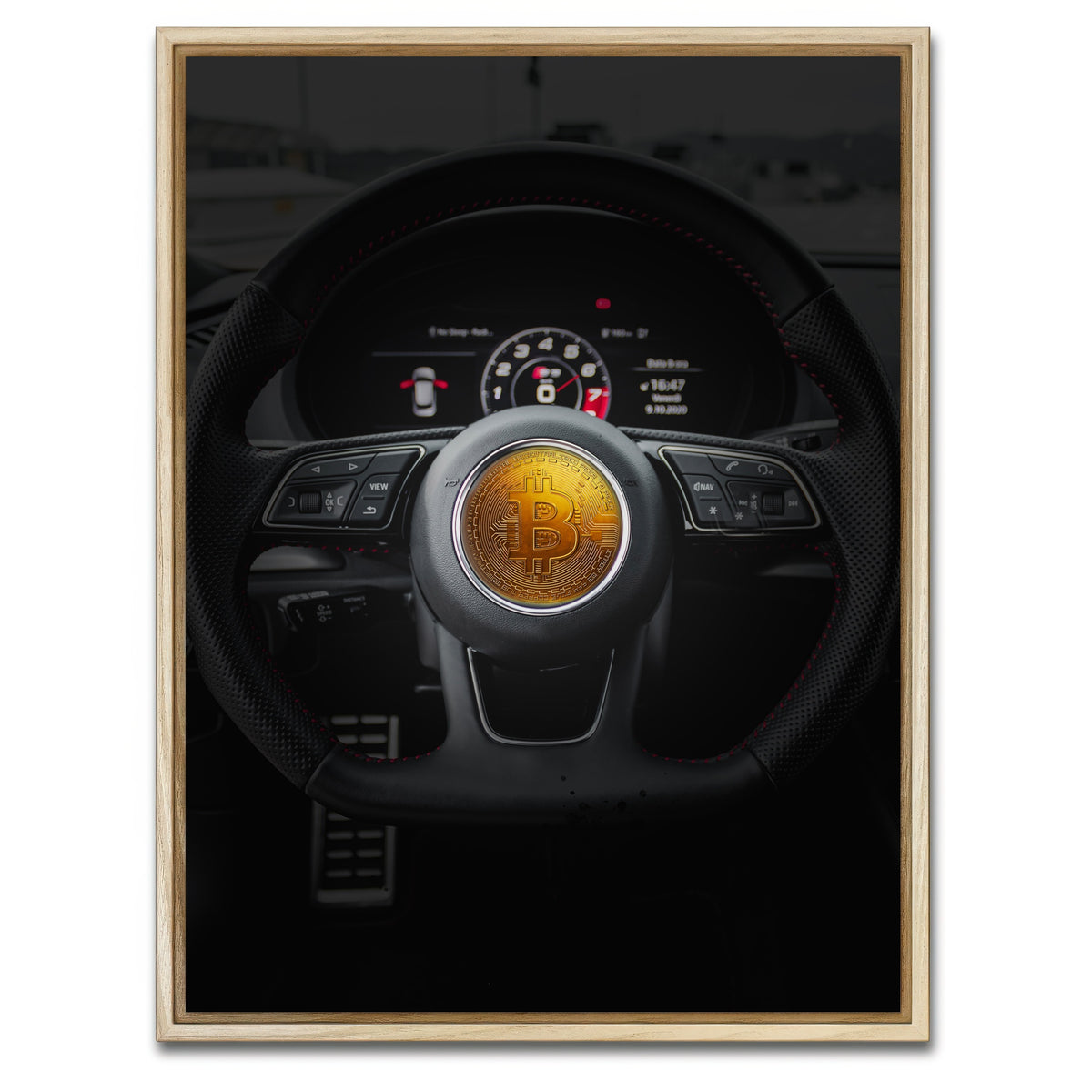 AUTO-MOCKUP WHITE | Bitcoin car steering | 1 Piece | Natural Framed Canvas | group=3x4