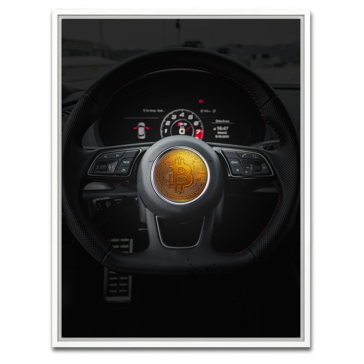 AUTO-MOCKUP WHITE | Bitcoin car steering | 1 Piece | White Framed Canvas | group=3x4