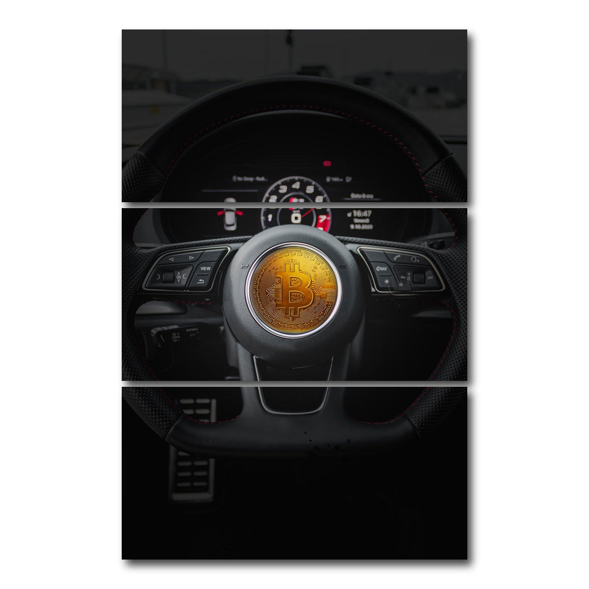 AUTO-MOCKUP WHITE | Bitcoin car steering | 3 Piece | Gallery Wrap Canvas | group=12x24_stacked
