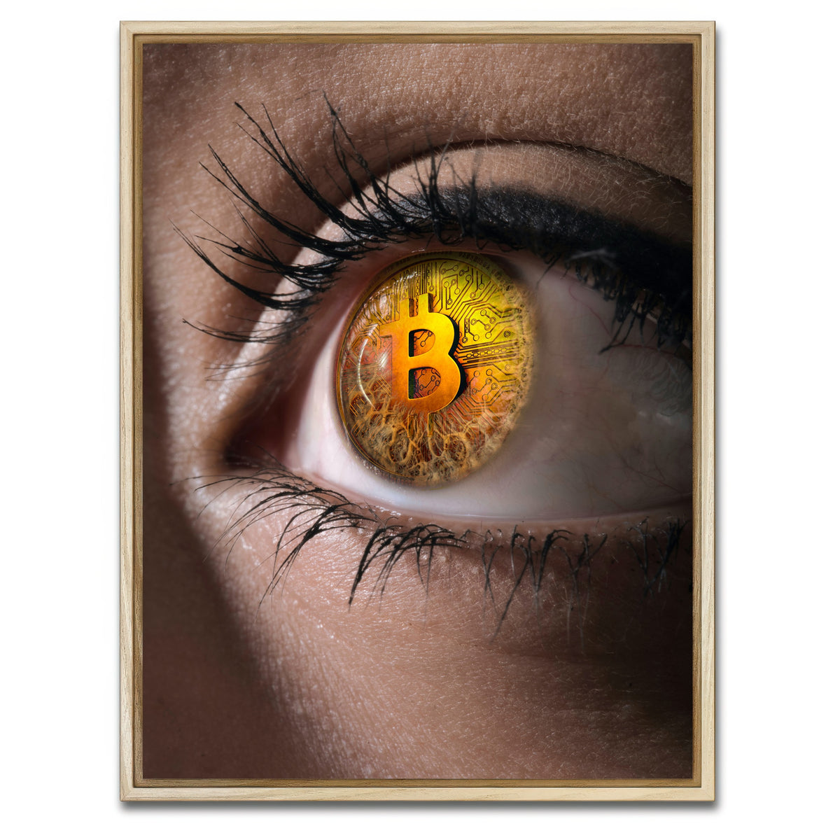 AUTO-MOCKUP WHITE | Bitcoin eye | 1 Piece | Natural Framed Canvas | group=3x4