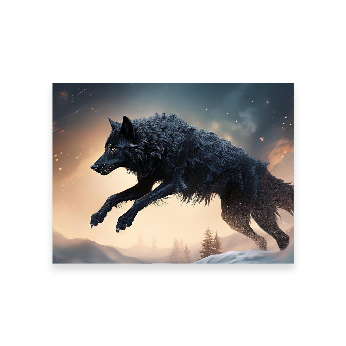 Black Wolf Jumping Wall Art