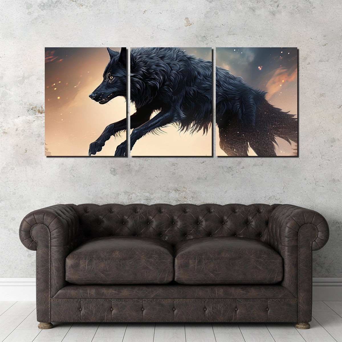Black Wolf Jumping Wall Art