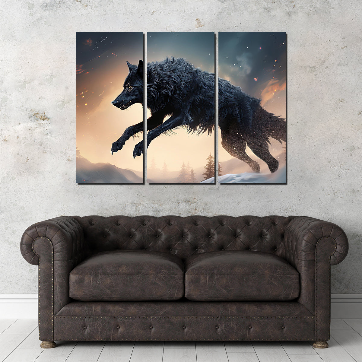 Black Wolf Jumping Wall Art