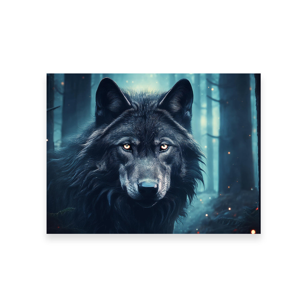 Black Wolf in Woods Wall Art