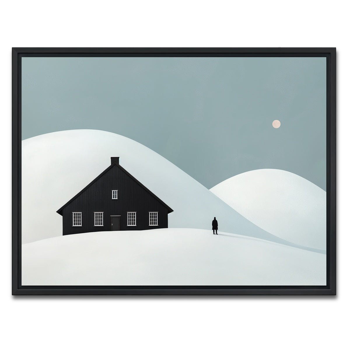 AUTO-MOCKUP WHITE | Black House in Snow | 1 Piece | Black Framed Canvas | group=4x3