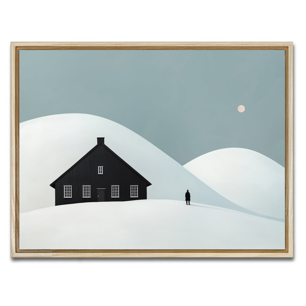 AUTO-MOCKUP WHITE | Black House in Snow | 1 Piece | Natural Framed Canvas | group=4x3