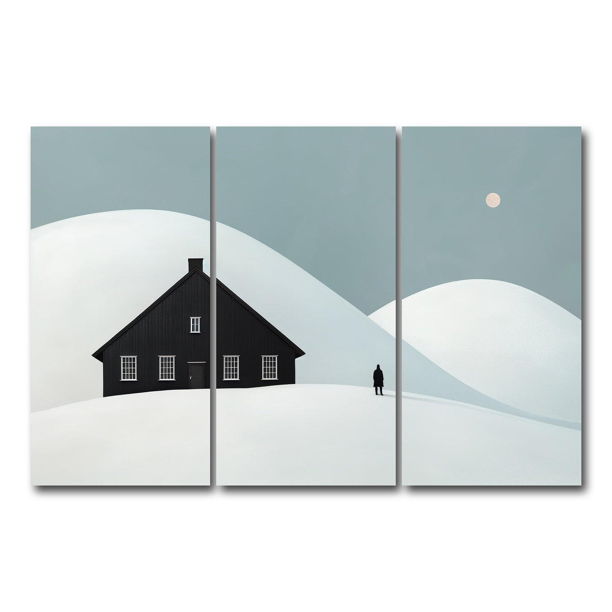 AUTO-MOCKUP WHITE | Black House in Snow | 3 Piece | Gallery Wrap Canvas | group=12x24