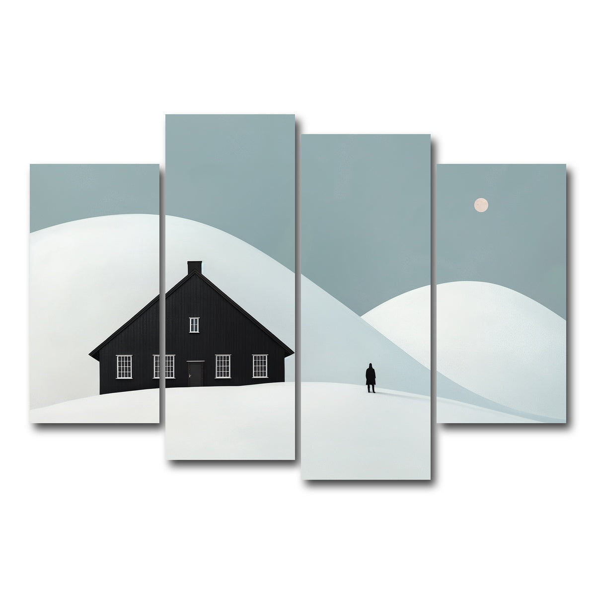 AUTO-MOCKUP WHITE | Black House in Snow | 4 Piece | Gallery Wrap Canvas | group=4_short