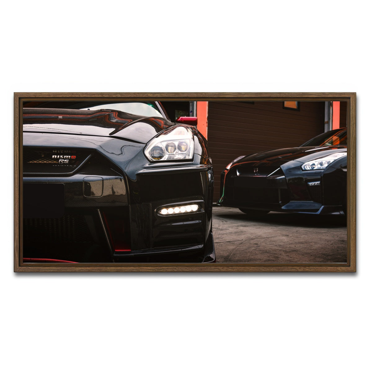 AUTO-MOCKUP WHITE | Black Nissan GTR | 1 Piece | Walnut Framed Canvas | group=2x1
