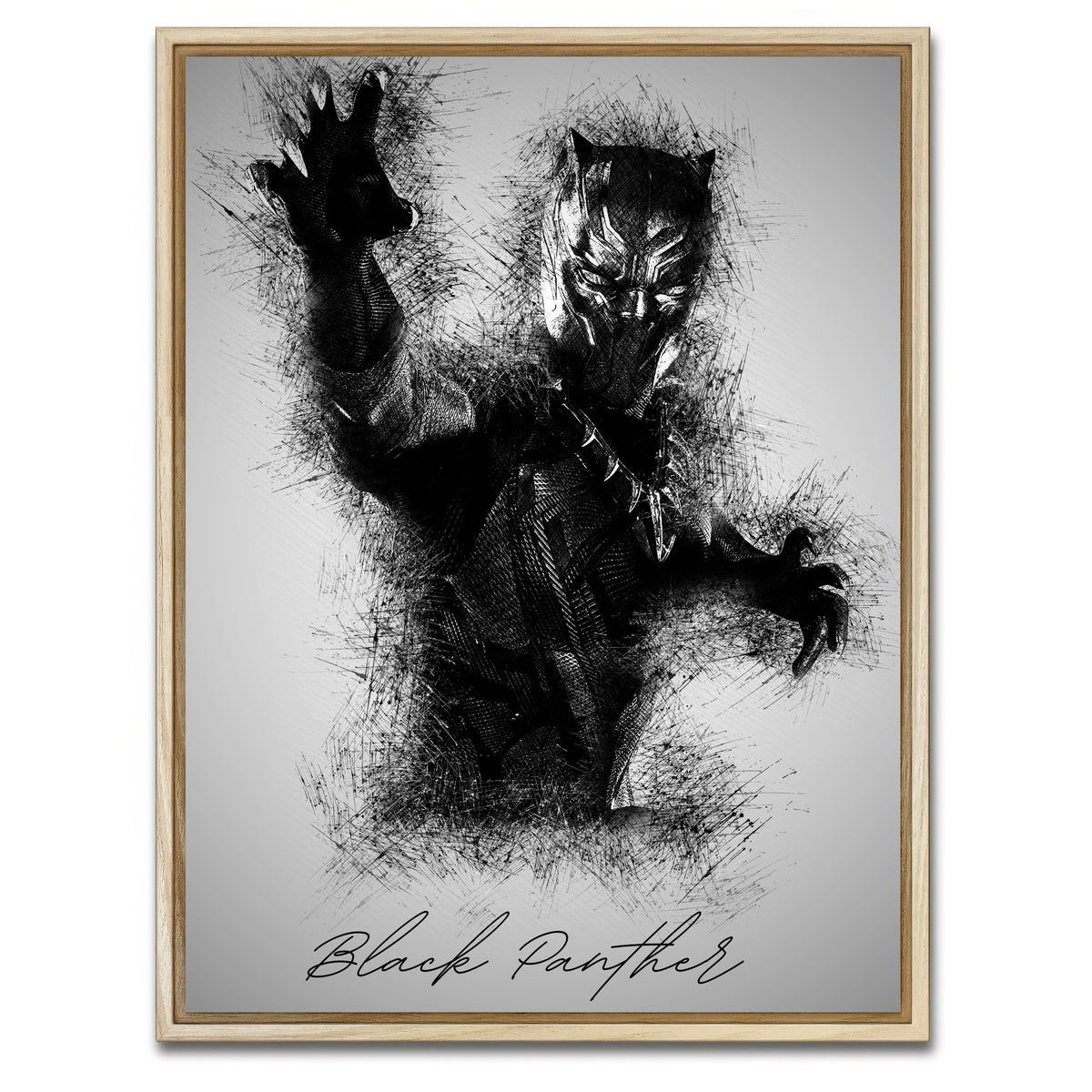 AUTO-MOCKUP WHITE | Black Panther Sketch | 1 Piece | Natural Framed Canvas | group=3x4