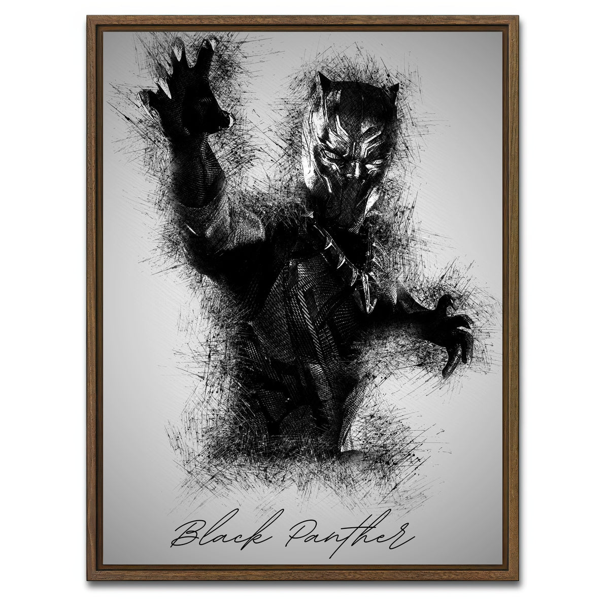 AUTO-MOCKUP WHITE | Black Panther Sketch | 1 Piece | Walnut Framed Canvas | group=3x4