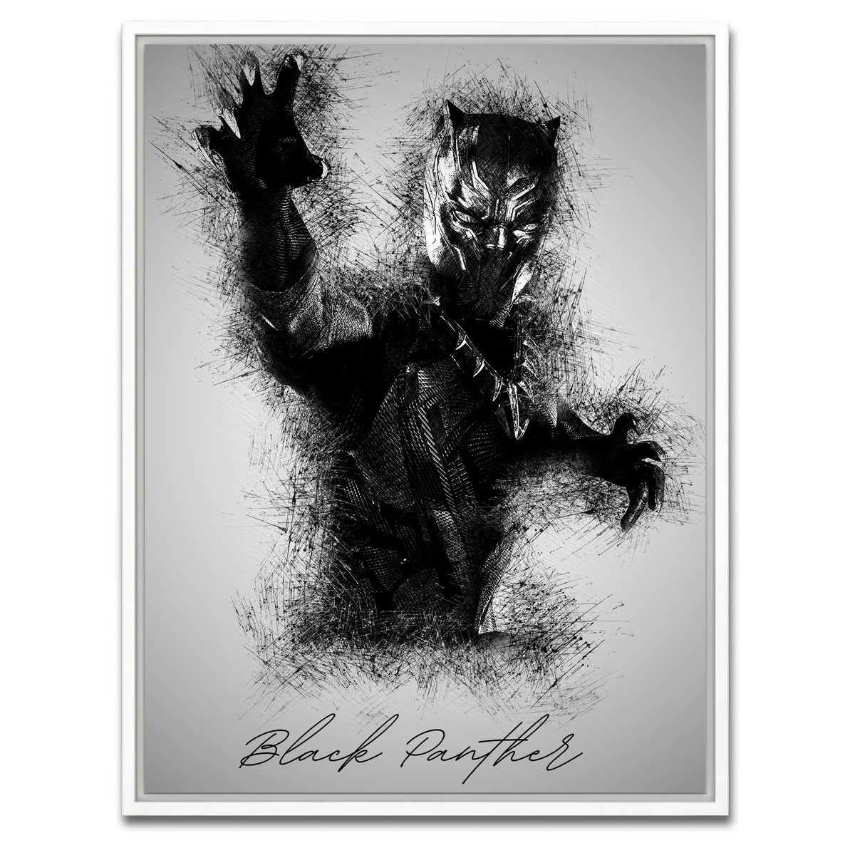 AUTO-MOCKUP WHITE | Black Panther Sketch | 1 Piece | White Framed Canvas | group=3x4