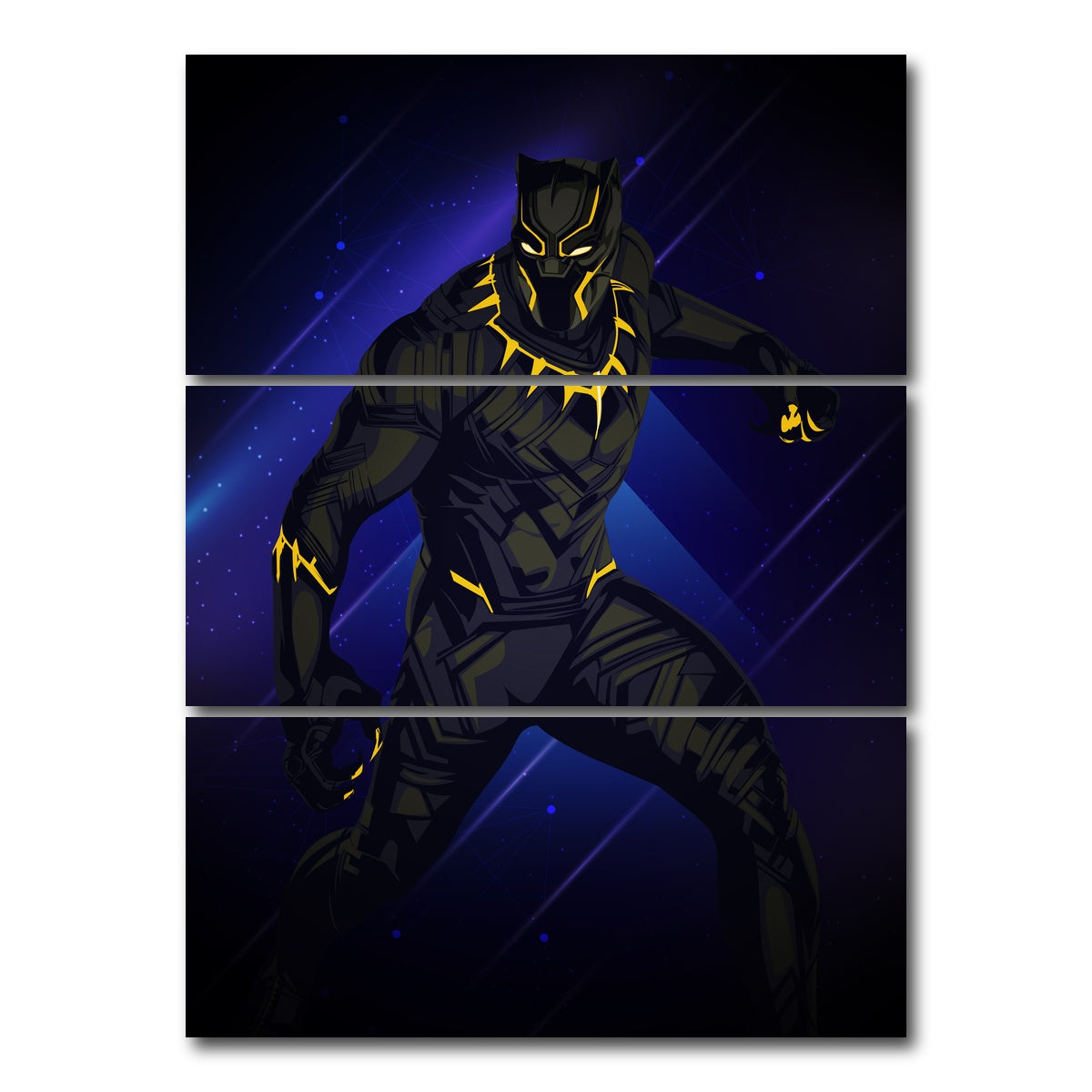 AUTO-MOCKUP WHITE | Black Panther on Blue | 3 Piece | Gallery Wrap Canvas | group=8x18_stacked