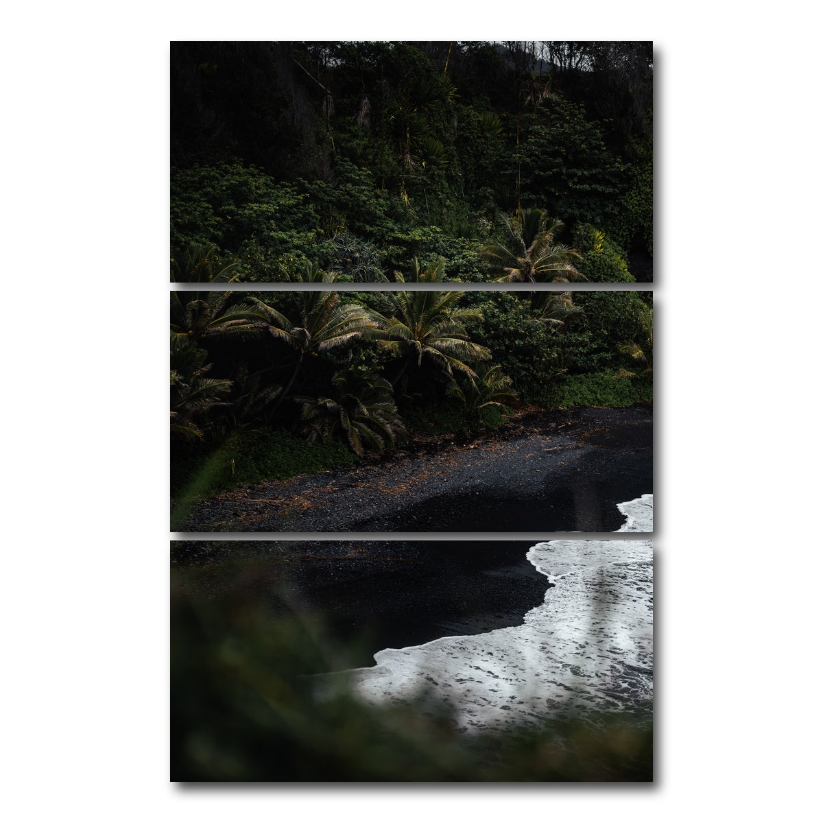 AUTO-MOCKUP WHITE | Black Sand Palms | 3 Piece | Gallery Wrap Canvas | group=12x24_stacked