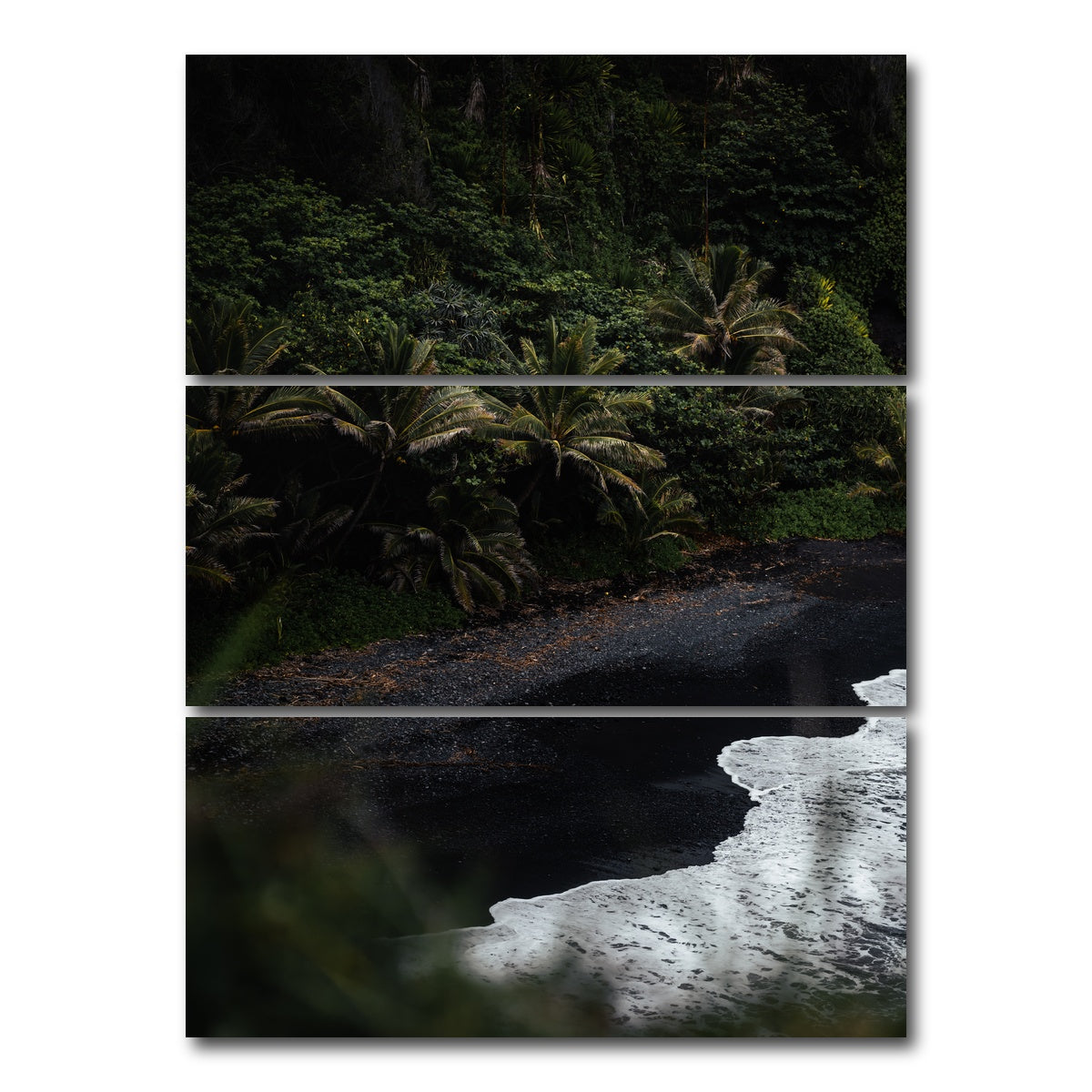 AUTO-MOCKUP WHITE | Black Sand Palms | 3 Piece | Gallery Wrap Canvas | group=8x18_stacked