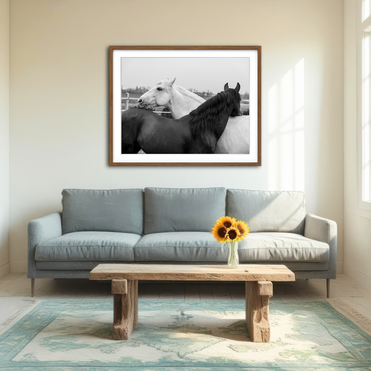 AUTO-MOCKUP ROOM | Black & White Horses Wall Art