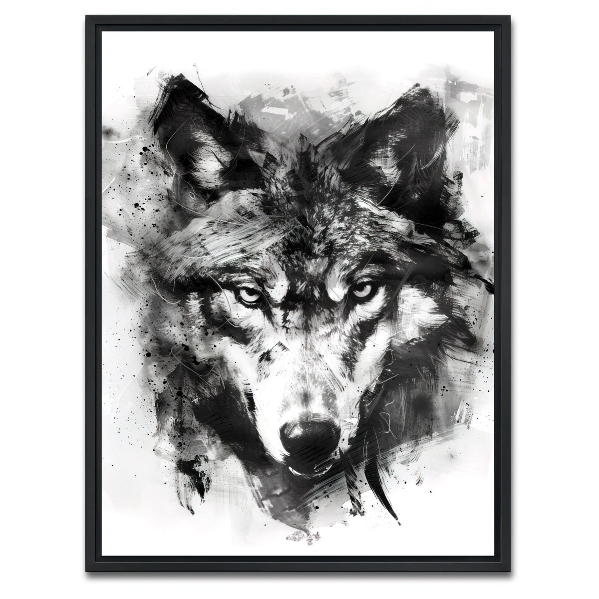 AUTO-MOCKUP WHITE | Black & White Wolf | 1 Piece | Black Framed Canvas | group=3x4