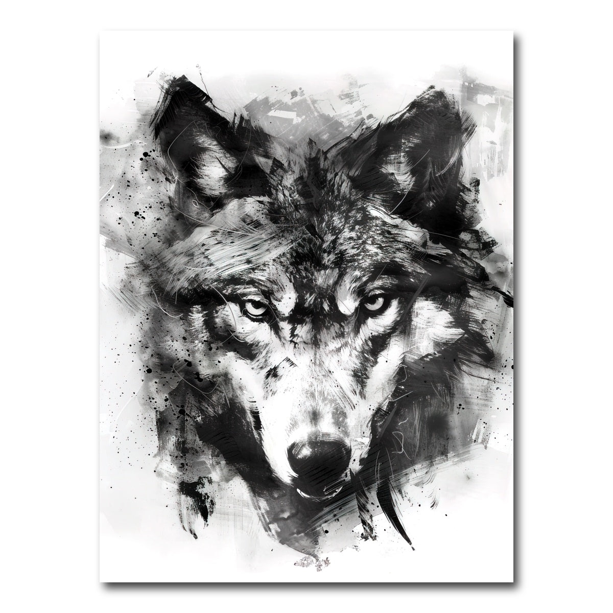 AUTO-MOCKUP WHITE | Black & White Wolf | 1 Piece | Gallery Wrap Canvas | group=3x4