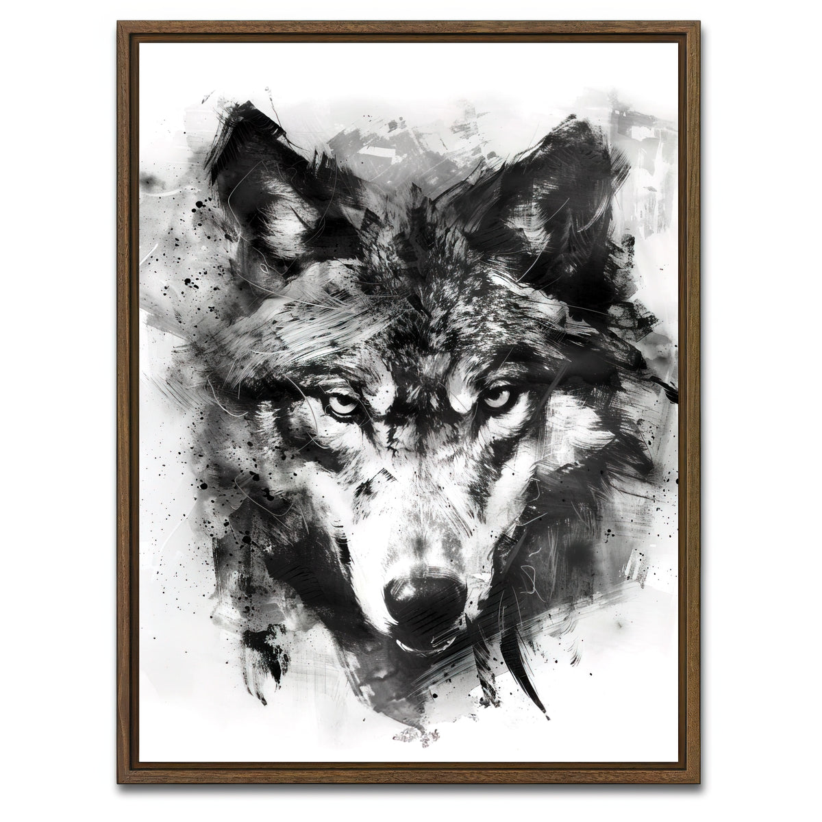 AUTO-MOCKUP WHITE | Black & White Wolf | 1 Piece | Walnut Framed Canvas | group=3x4