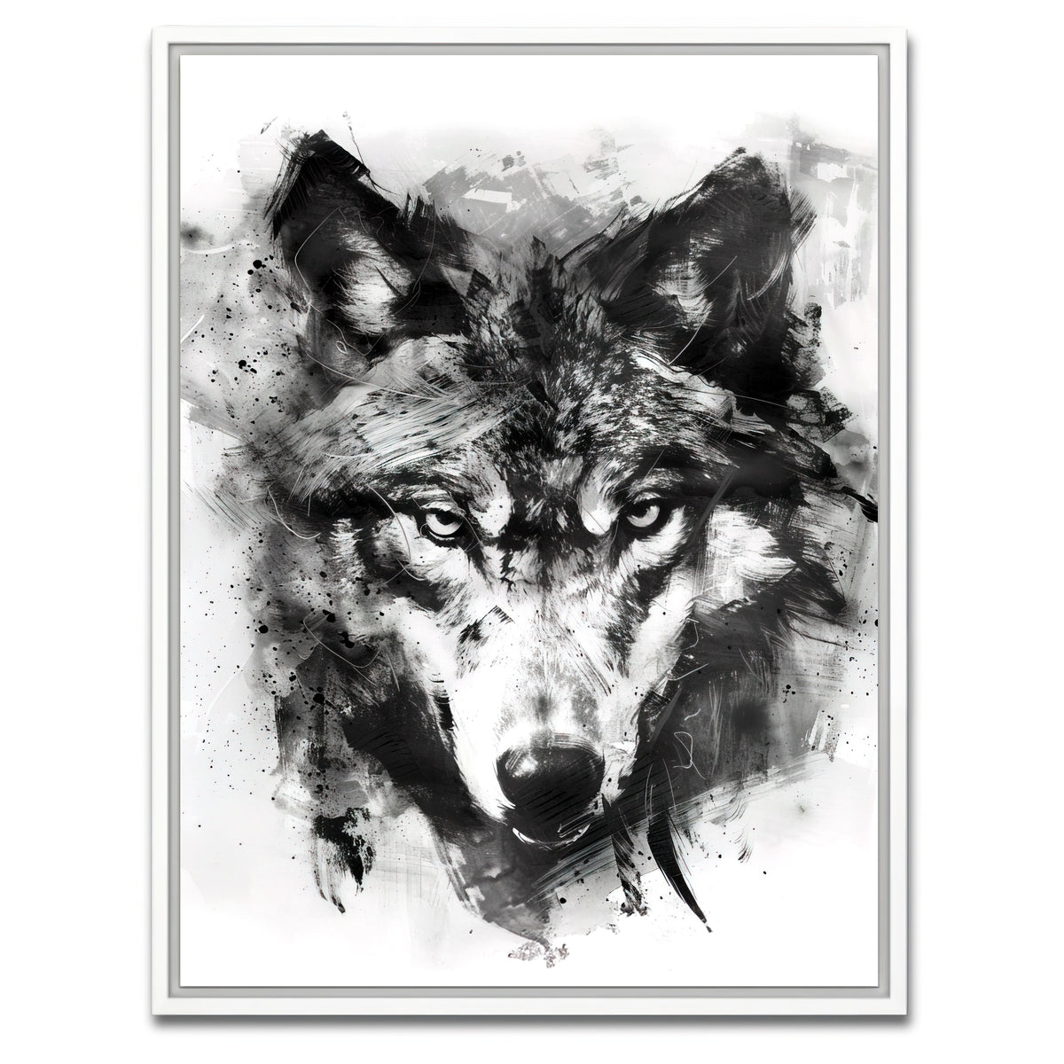 AUTO-MOCKUP WHITE | Black & White Wolf | 1 Piece | White Framed Canvas | group=3x4