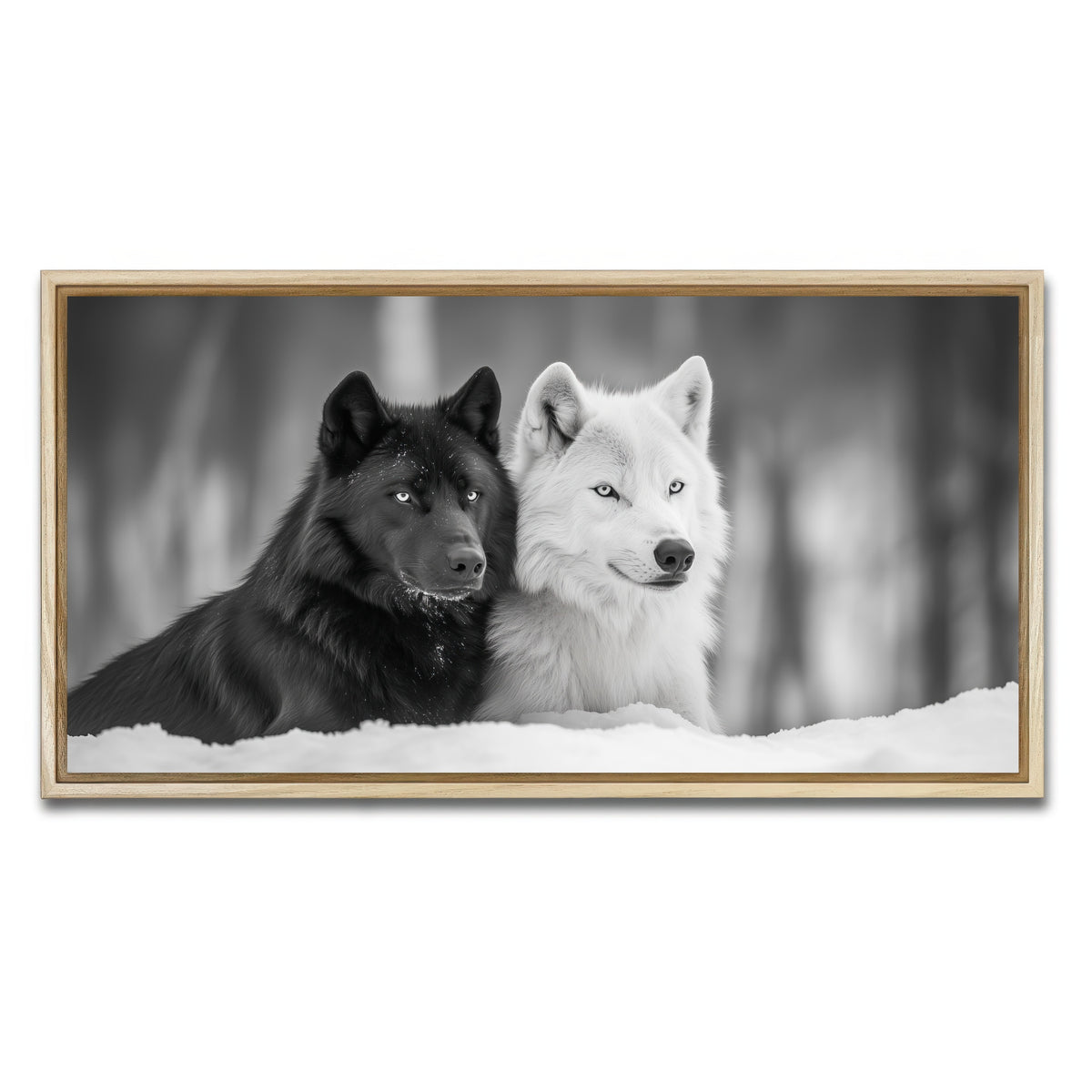 AUTO-MOCKUP WHITE | Black & White Wolves | 1 Piece | Natural Framed Canvas | group=2x1