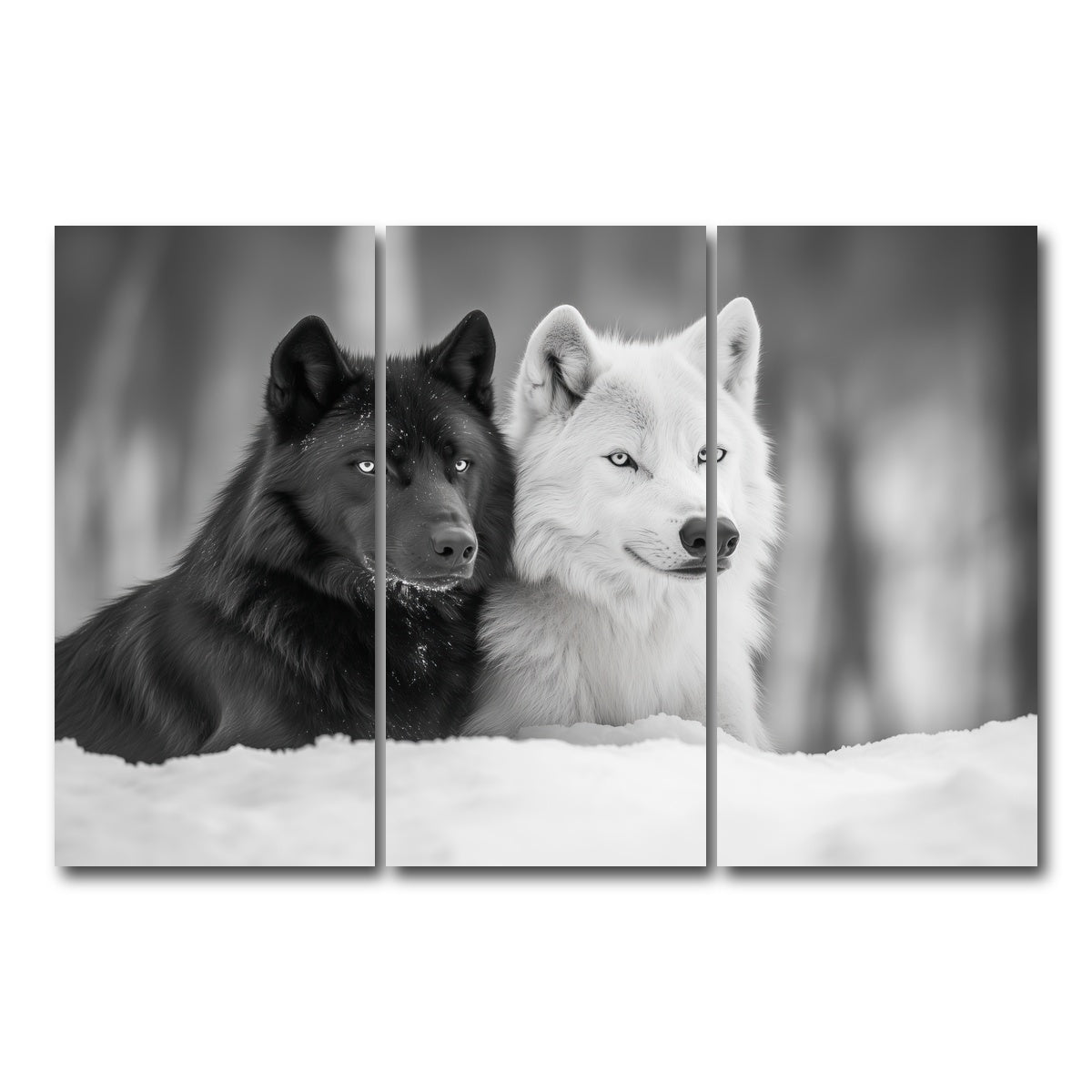 AUTO-MOCKUP WHITE | Black & White Wolves | 3 Piece | Gallery Wrap Canvas | group=12x24