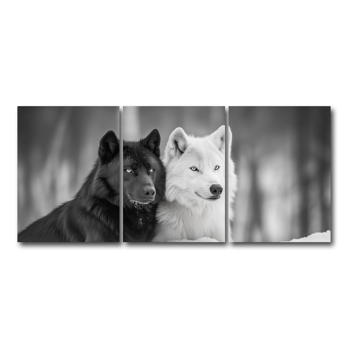 AUTO-MOCKUP WHITE | Black & White Wolves | 3 Piece | Gallery Wrap Canvas | group=18x24