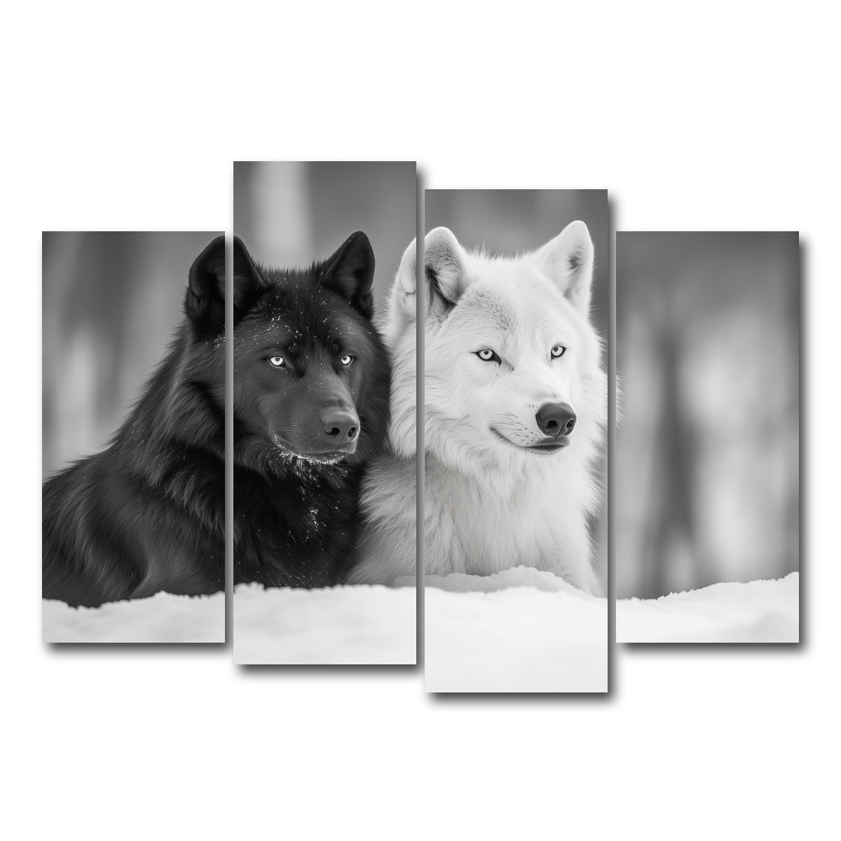 AUTO-MOCKUP WHITE | Black & White Wolves | 4 Piece | Gallery Wrap Canvas | group=4_normal