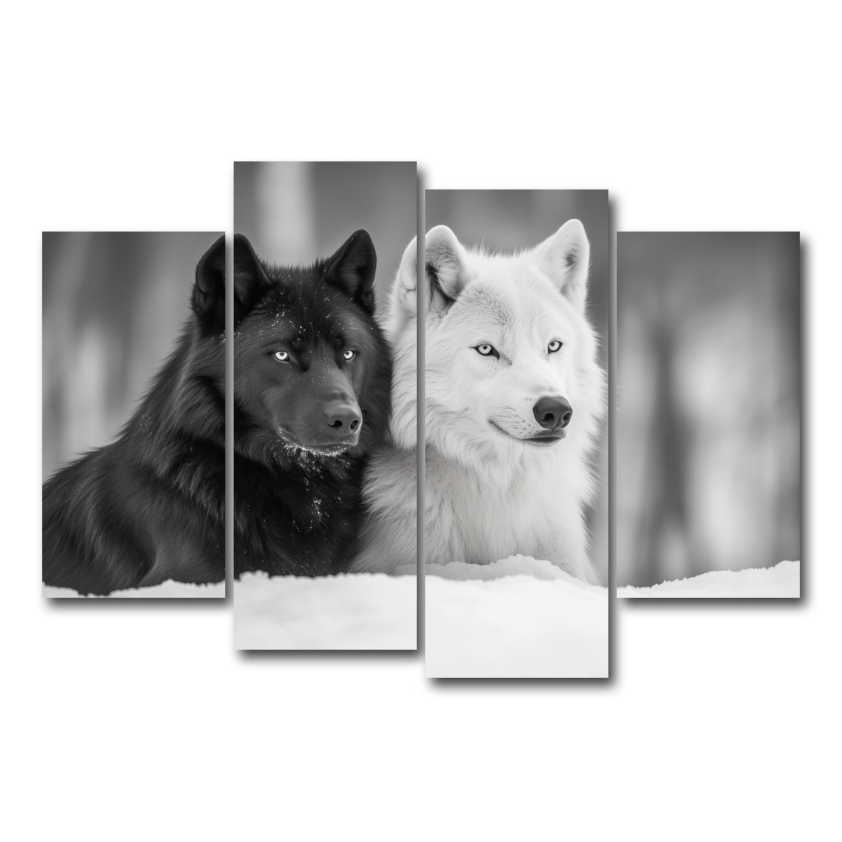 AUTO-MOCKUP WHITE | Black & White Wolves | 4 Piece | Gallery Wrap Canvas | group=4_short