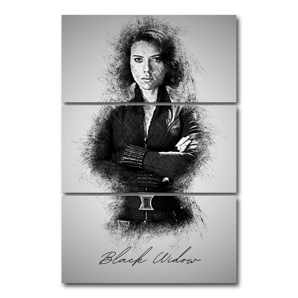 AUTO-MOCKUP WHITE | Black Widow Sketch | 3 Piece | Gallery Wrap Canvas | group=12x24_stacked