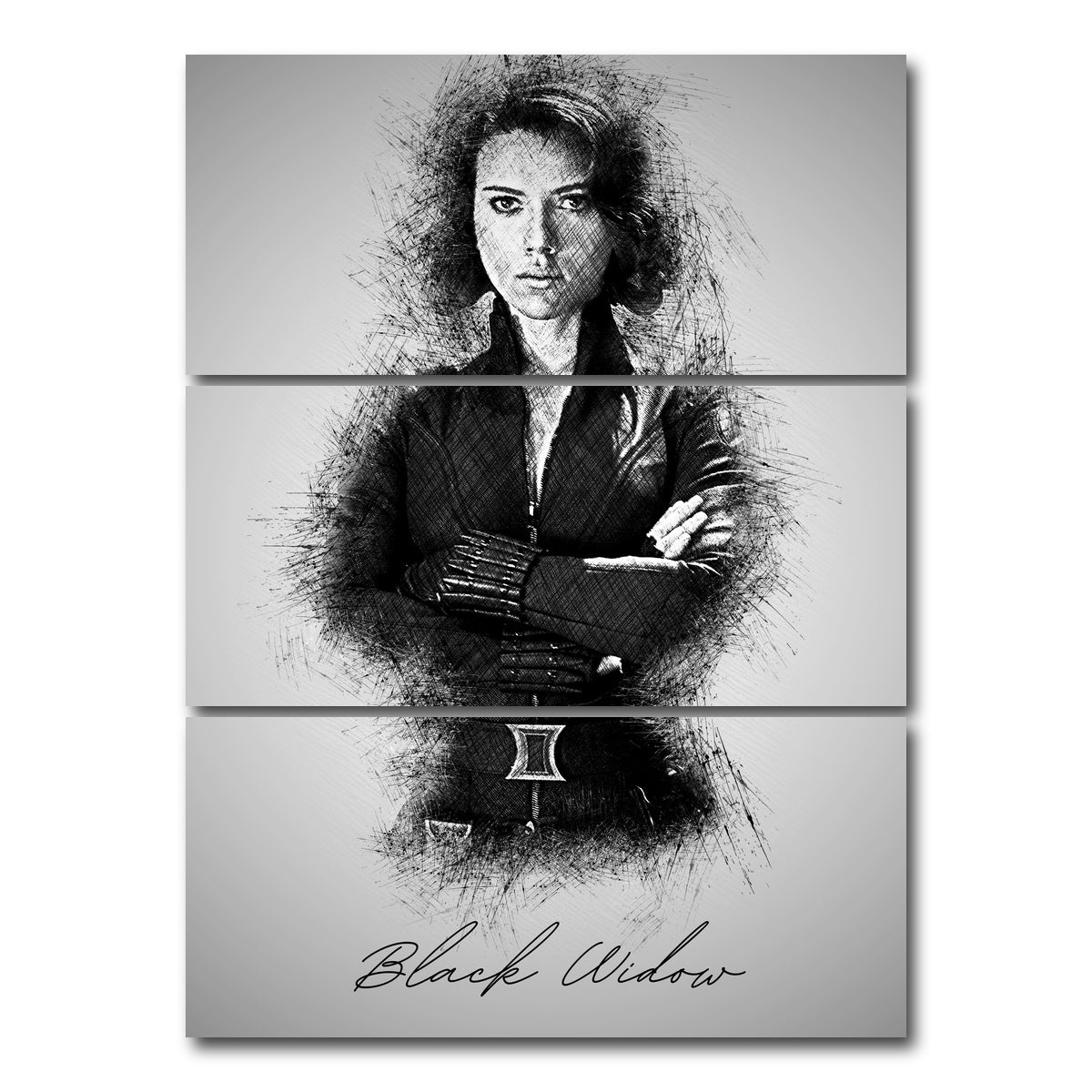AUTO-MOCKUP WHITE | Black Widow Sketch | 3 Piece | Gallery Wrap Canvas | group=8x18_stacked