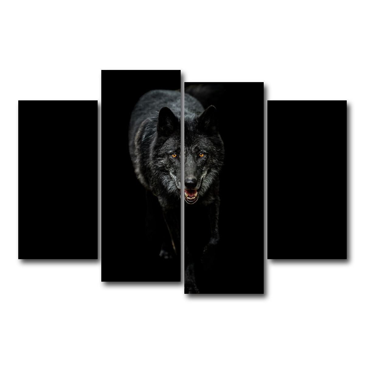 AUTO-MOCKUP WHITE | Black Wolf Black Background | 4 Piece | Gallery Wrap Canvas | group=4_short