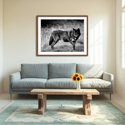 AUTO-MOCKUP ROOM | Black Wolf Grayscale Wall Art