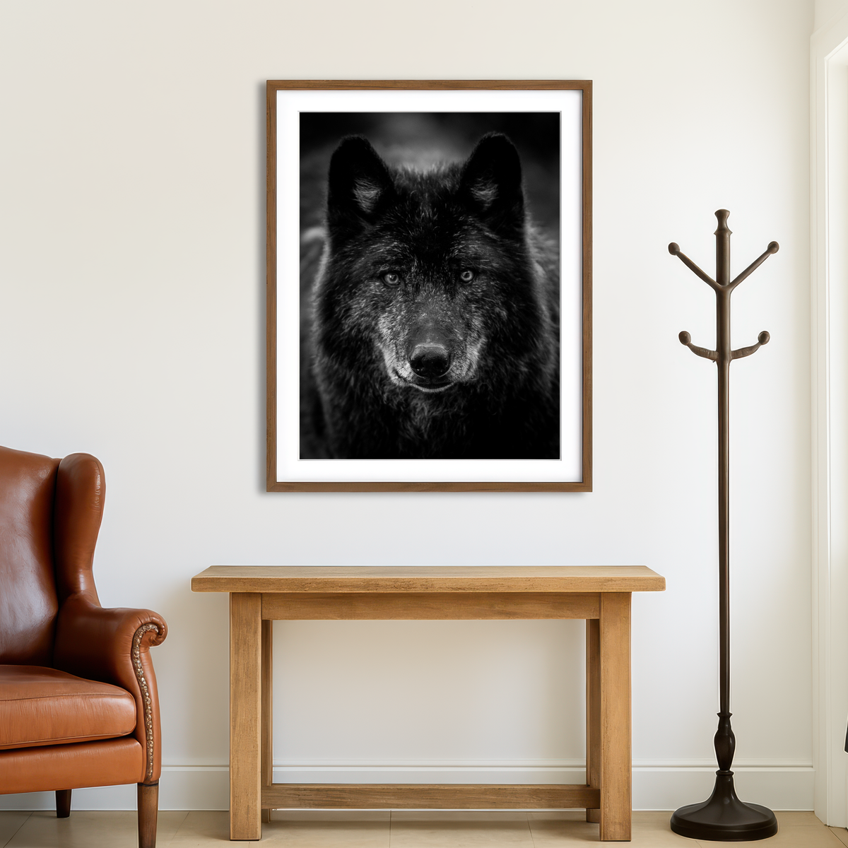 AUTO-MOCKUP ROOM | Black Wolf Headshot Wall Art