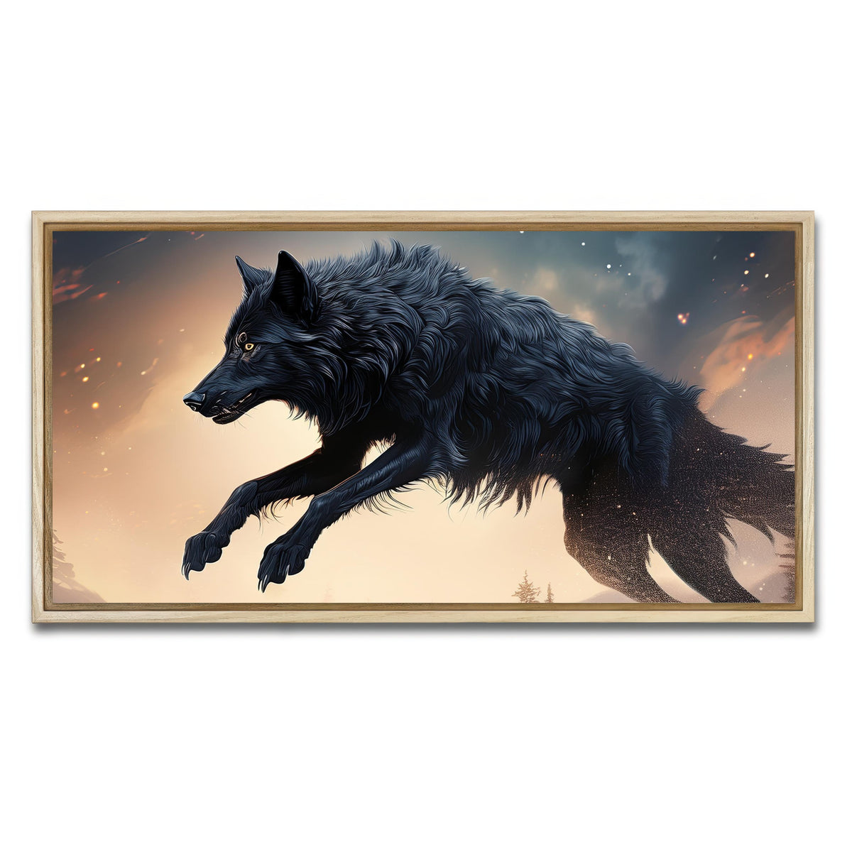 AUTO-MOCKUP WHITE | Black Wolf Jumping | 1 Piece | Natural Framed Canvas | group=2x1