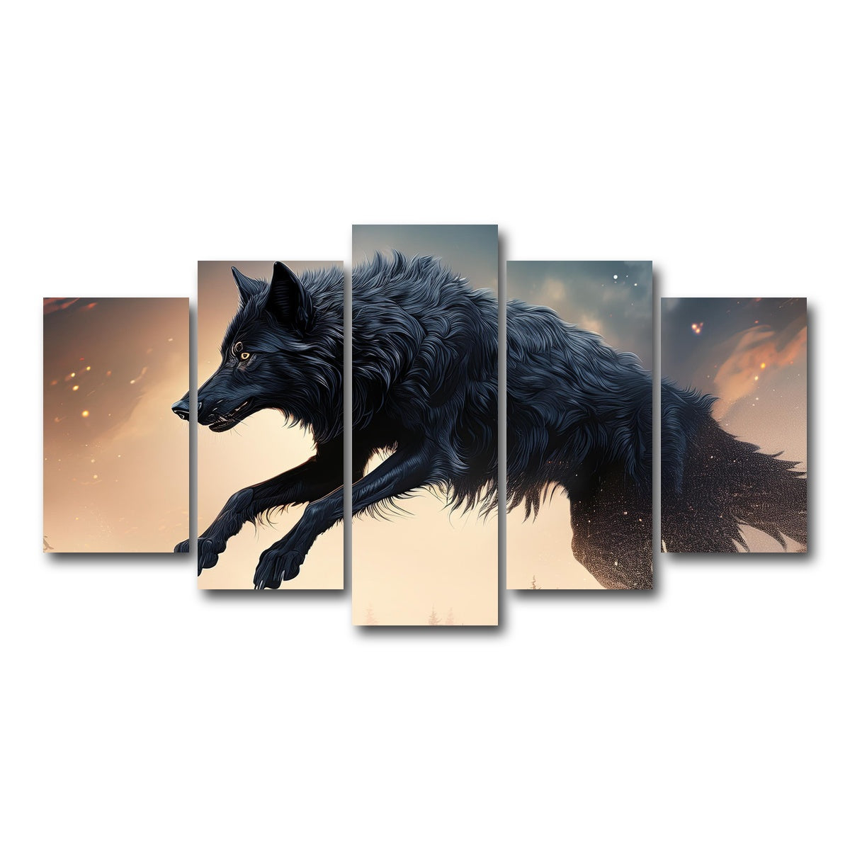 AUTO-MOCKUP WHITE | Black Wolf Jumping | 5 Piece | Gallery Wrap Canvas | group=5_normal