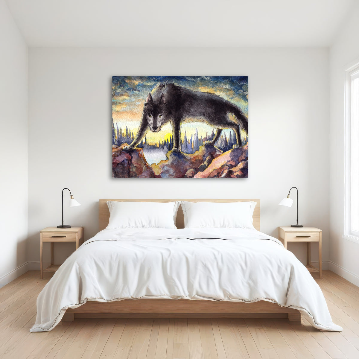 AUTO-MOCKUP ROOM | Black Wolf Painting