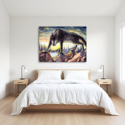AUTO-MOCKUP ROOM | Black Wolf Painting