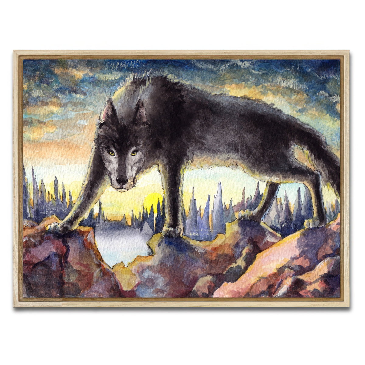 AUTO-MOCKUP WHITE | Black Wolf Painting | 1 Piece | Natural Framed Canvas | group=4x3