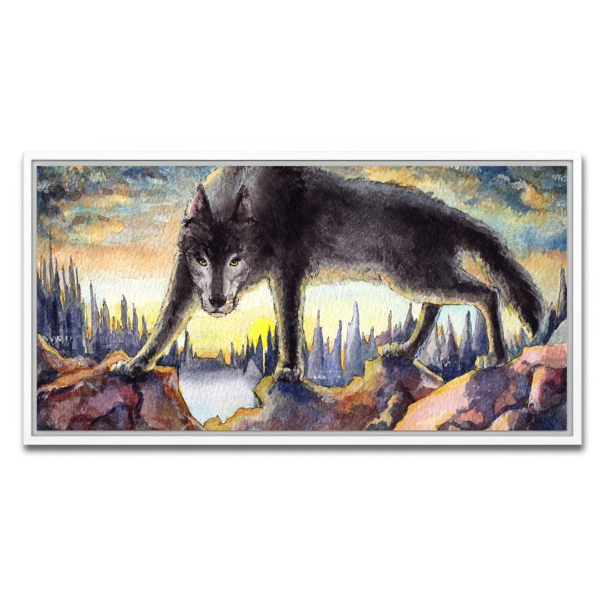 AUTO-MOCKUP WHITE | Black Wolf Painting | 1 Piece | White Framed Canvas | group=2x1