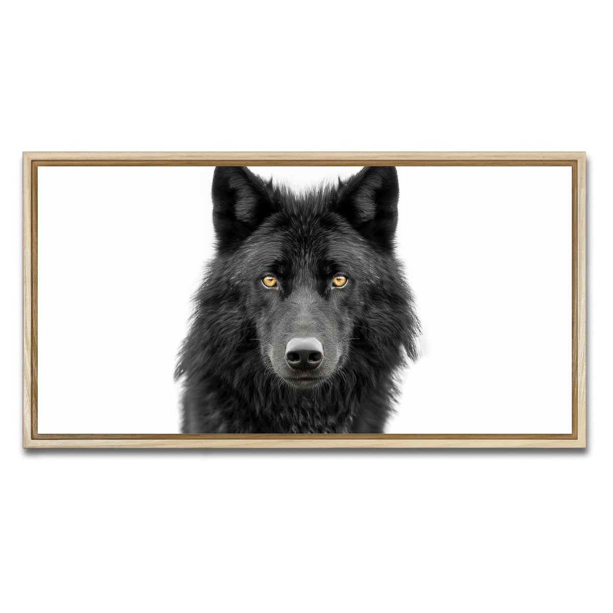 AUTO-MOCKUP WHITE | Black Wolf Portrait | 1 Piece | Natural Framed Canvas | group=2x1