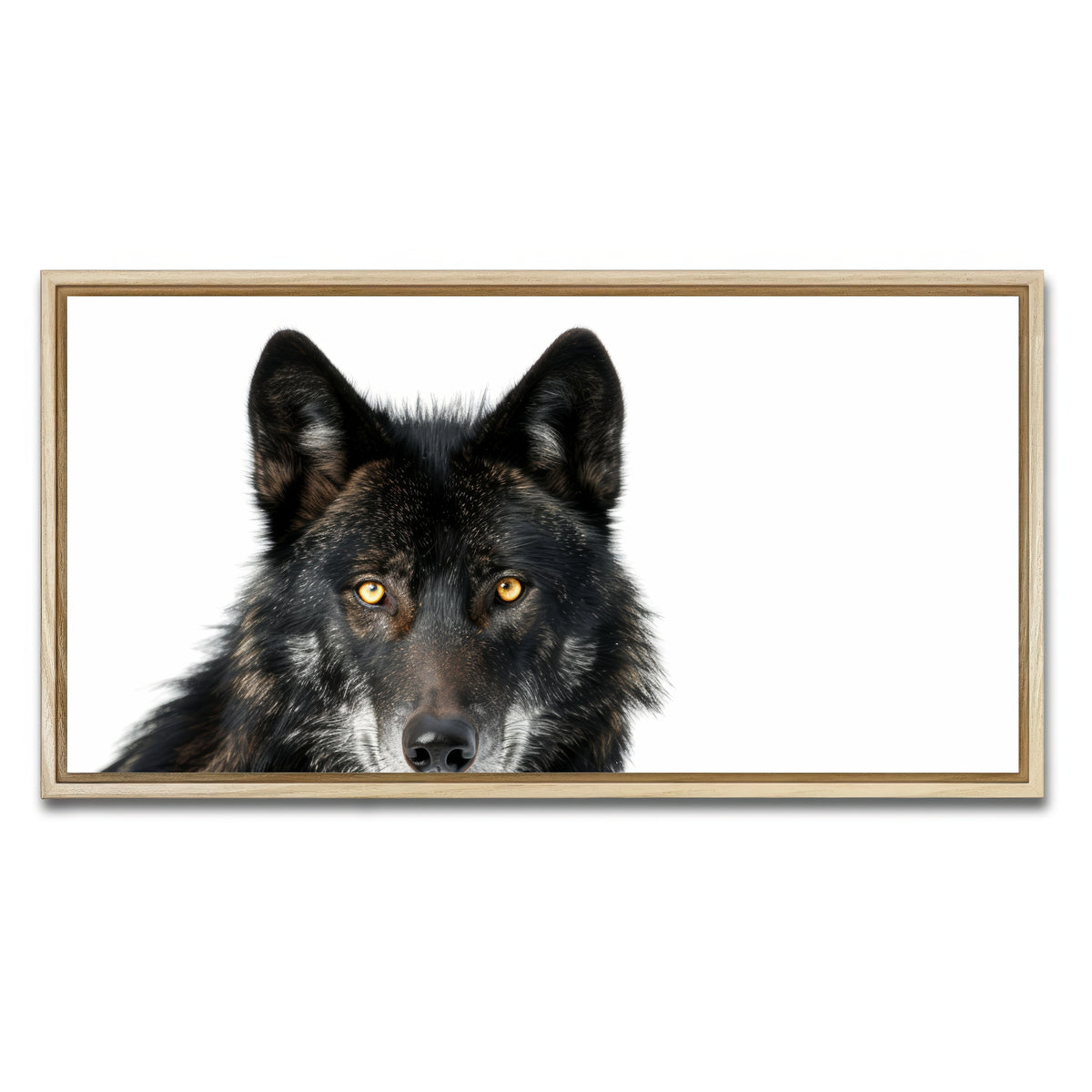 AUTO-MOCKUP WHITE | Black Wolf White Background | 1 Piece | Natural Framed Canvas | group=2x1