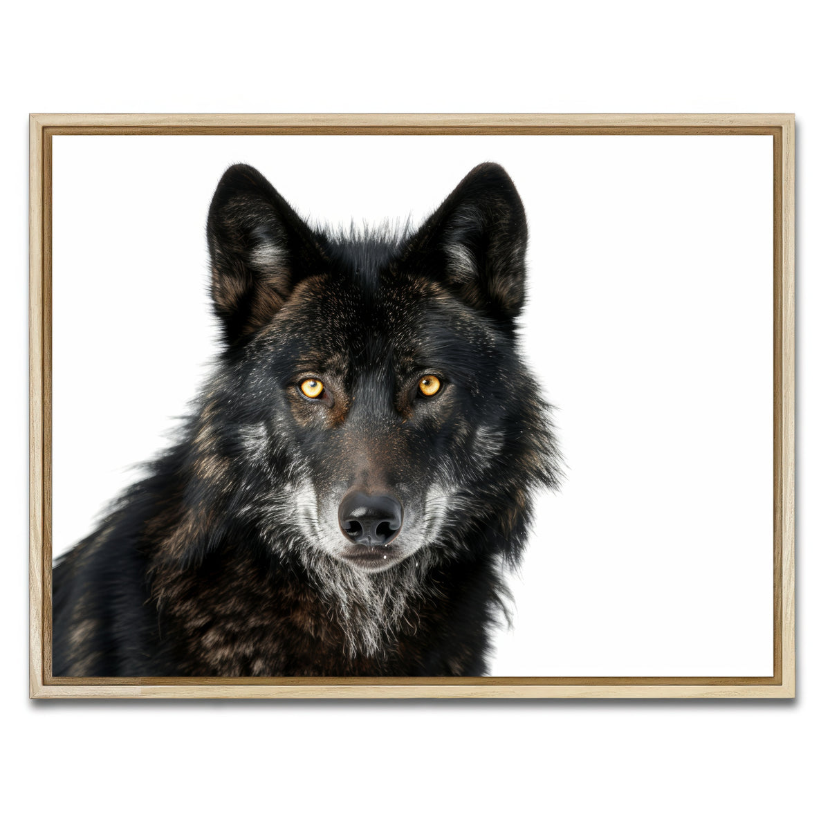 AUTO-MOCKUP WHITE | Black Wolf White Background | 1 Piece | Natural Framed Canvas | group=4x3