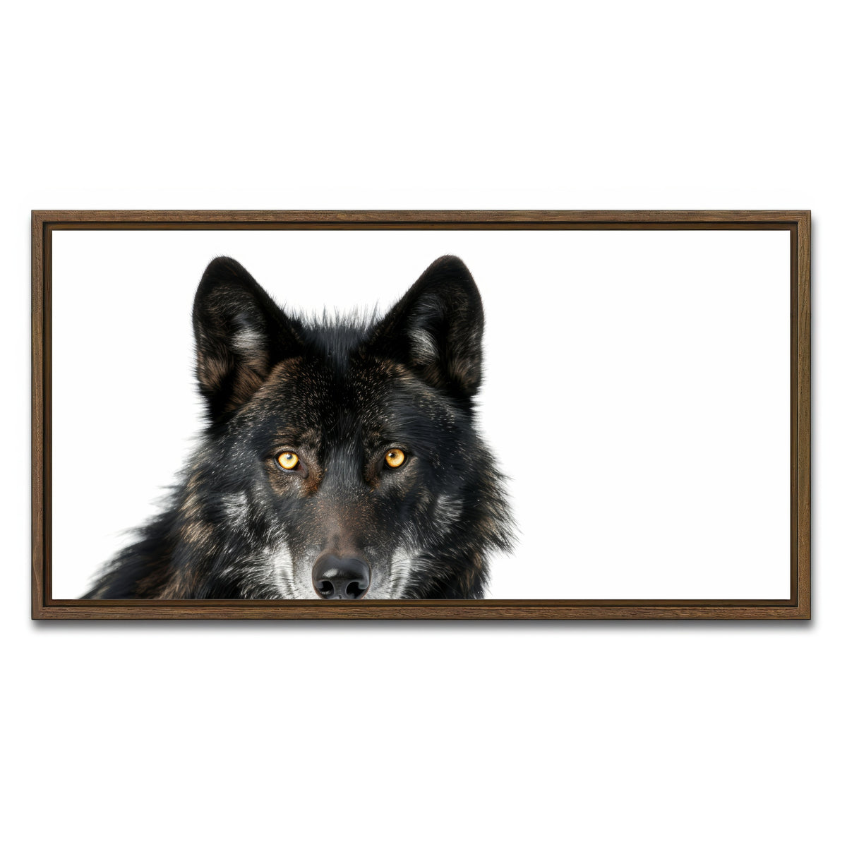 AUTO-MOCKUP WHITE | Black Wolf White Background | 1 Piece | Walnut Framed Canvas | group=2x1